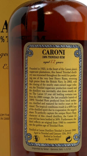 Caroni 2000 Velier 12yo Rum Extra Strong 100 proof - back label